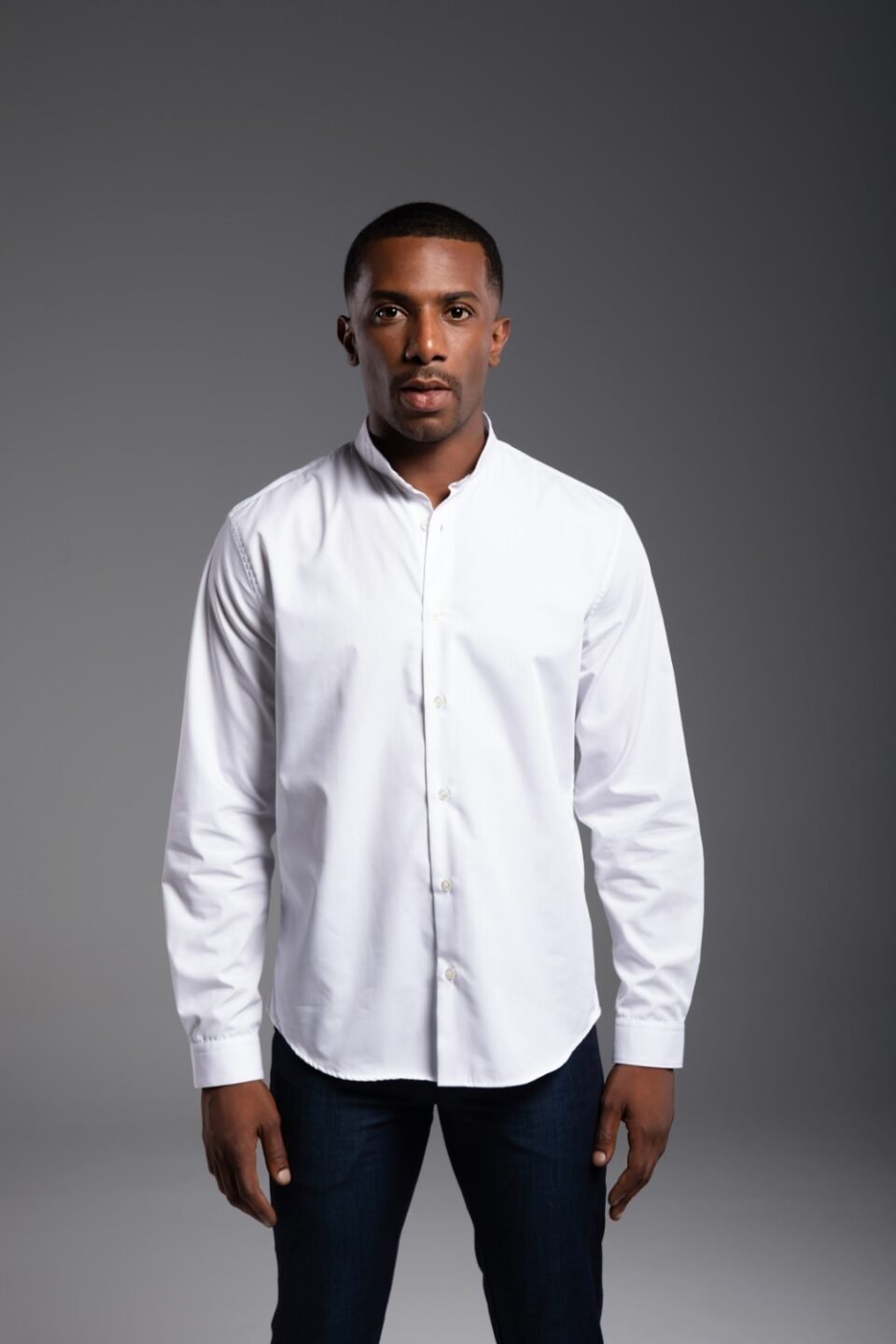 Chemise casual col mao blanche